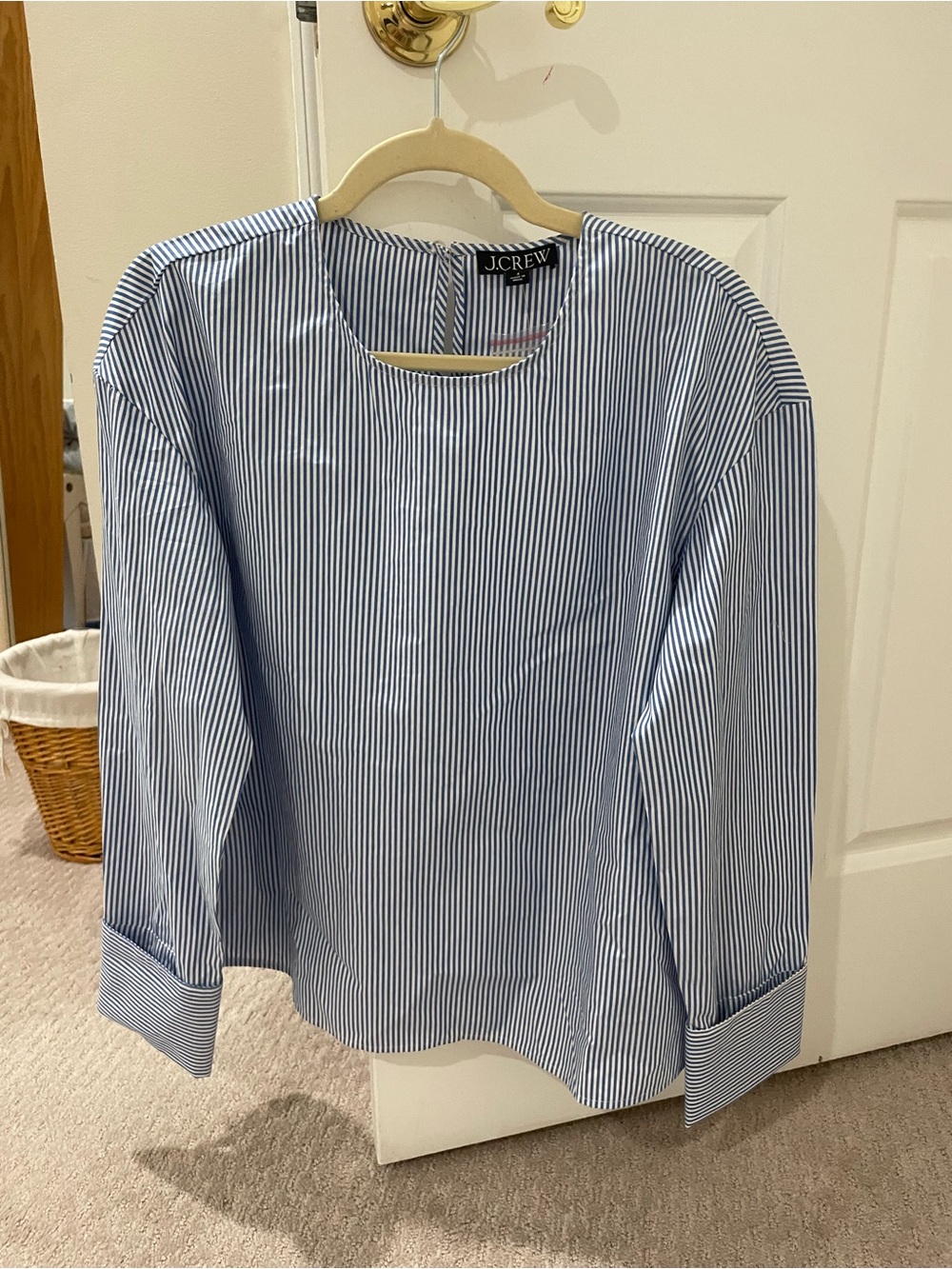 J. Crew Blue and White Pinstripe Long Sleeve Blouse - Picture 3 of 4
